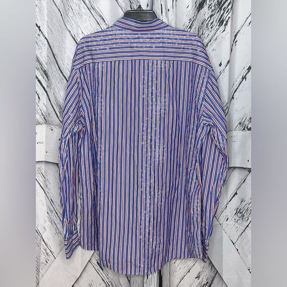Bugatchi Shaped Fit Button Up Shirt Stripes Blue Red 3X - Picture 5 of 12